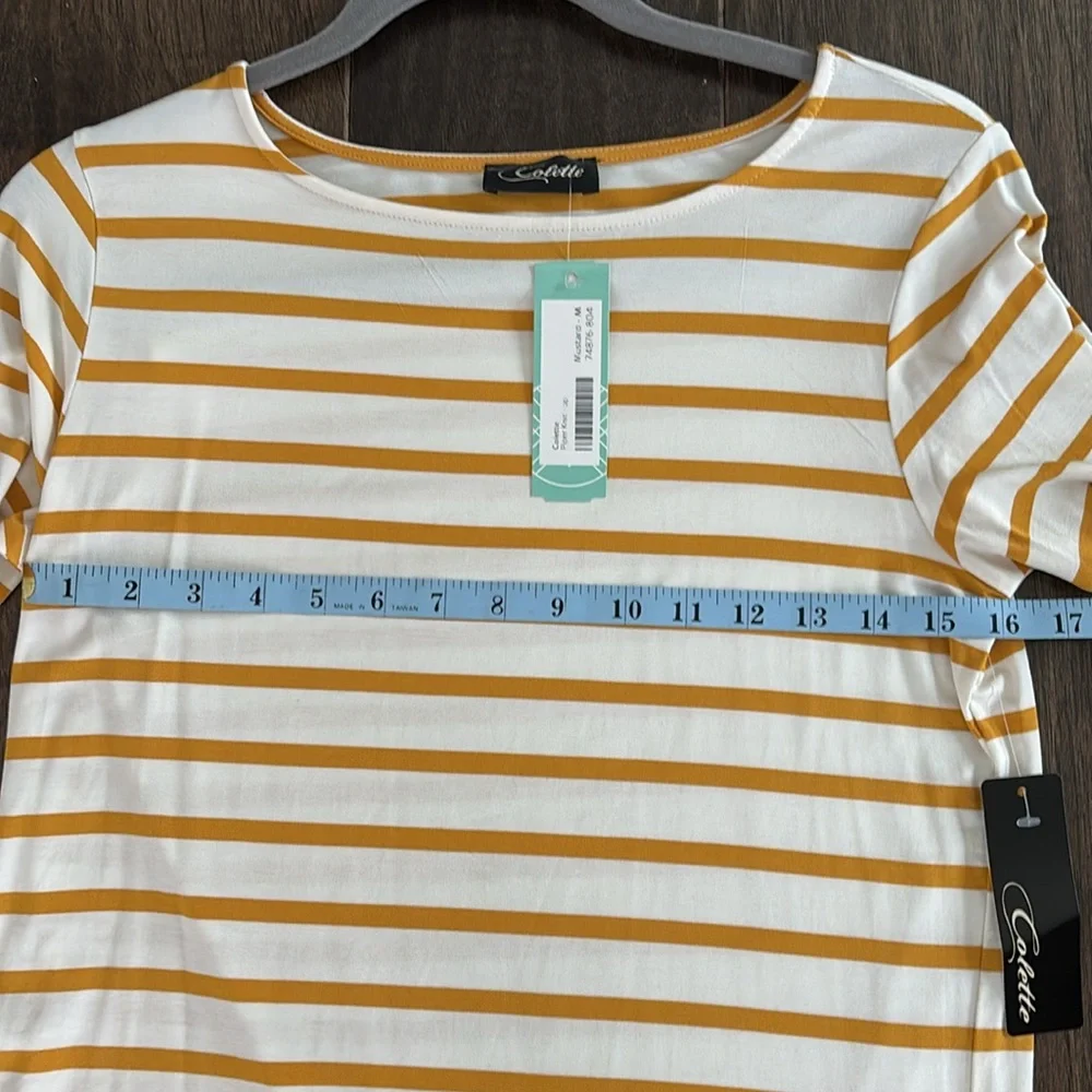 NWT Colette Piper Knit Striped Top - Cream with Mustard Yellow Stripes Size Med - Picture 6 of 6